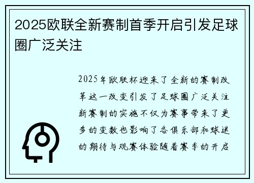 2025欧联全新赛制首季开启引发足球圈广泛关注